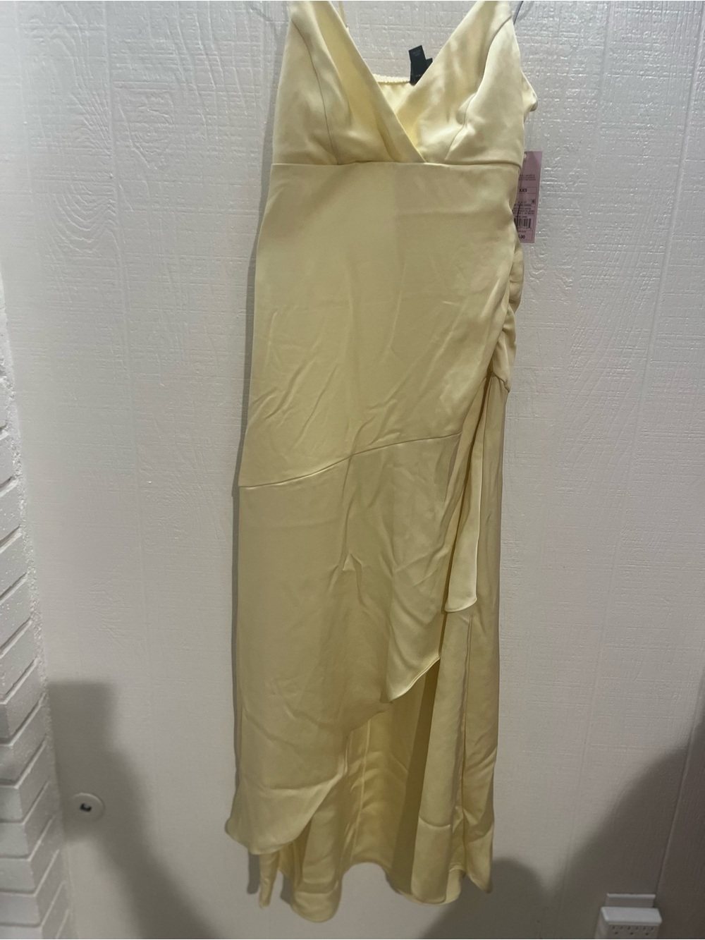 wild fable Pale Yellow Satin Maxi Dress with Side Ruching